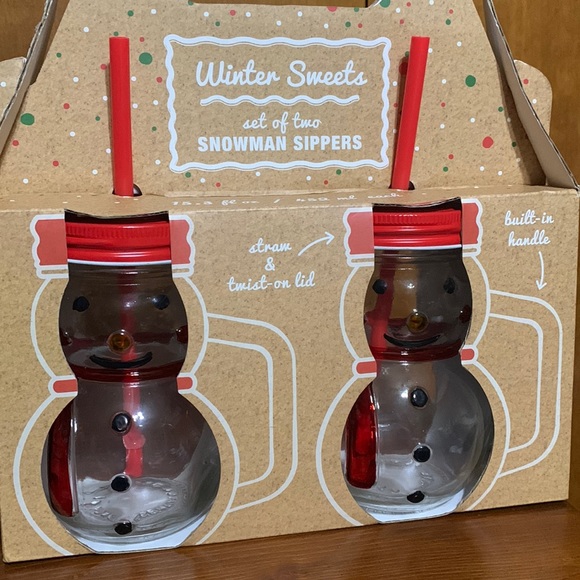 🆕 WINTER ❄️ SWEETS - SET OF TWO SNOWMAN ⛄️ SIPPERS (GLASS) - Picture 1 of 7